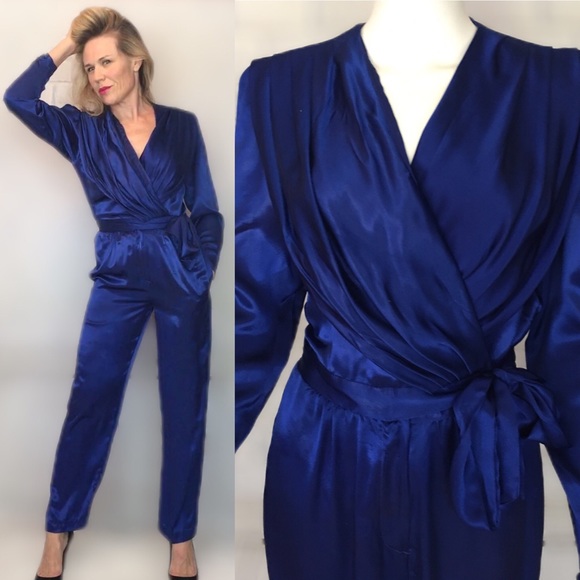 royal blue satin jumpsuit